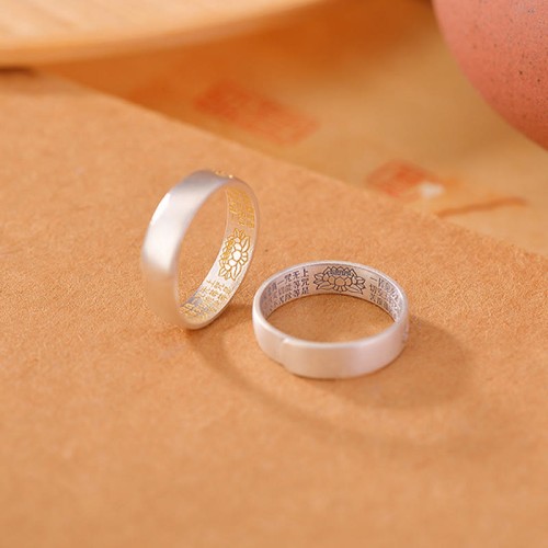 Lotus Six True Words Sterling Silver Enlightenment Ring