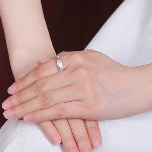 Lotus Six True Words Sterling Silver Enlightenment Ring