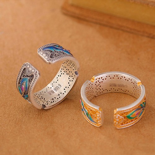 999 Silver Enamel Feather Calm Ring 999 Silver Enamel Feather Calm Ring