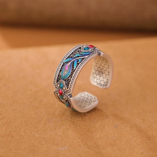 999 Silver Enamel Feather Calm Ring 999 Silver Enamel Feather Calm Ring