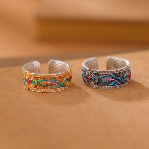 999 Silver Enamel Feather Calm Ring 999 Silver Enamel Feather Calm Ring