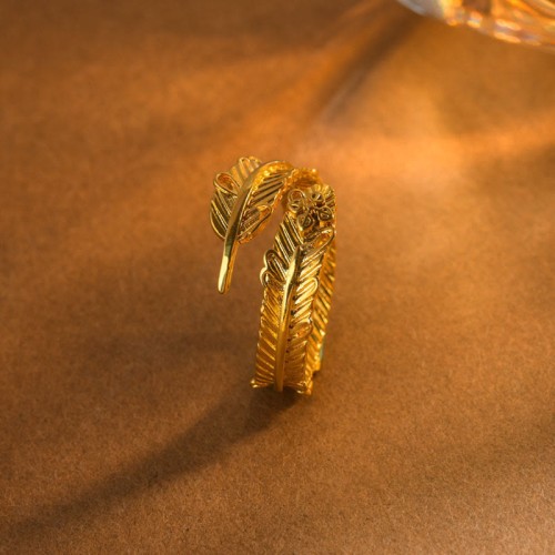 River Gold Plated Copper Feather Wealth Ring