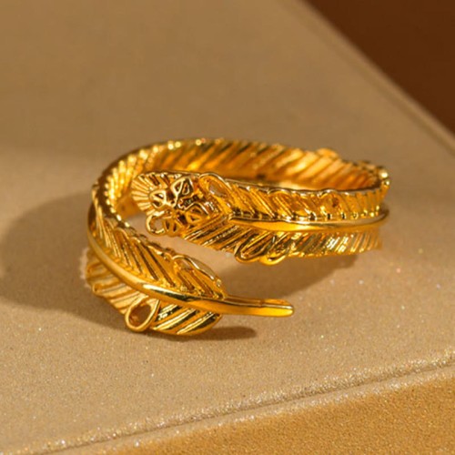 River Gold Plated Copper Feather Wealth Ring