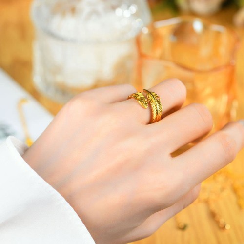 River Gold Plated Copper Feather Wealth Ring