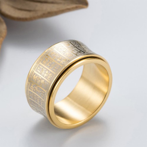 Tibetan Seal Script Golden Light Mantra Titanium Steel Ring