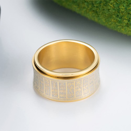 Tibetan Seal Script Golden Light Mantra Titanium Steel Ring