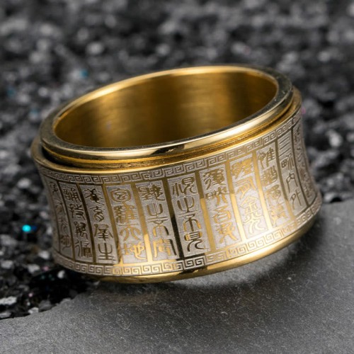 Tibetan Seal Script Golden Light Mantra Titanium Steel Ring