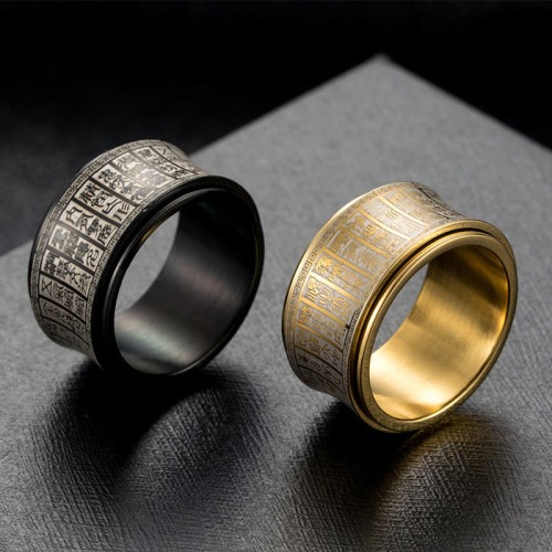 Tibetan Seal Script Golden Light Mantra Titanium Steel Ring