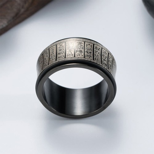 Tibetan Seal Script Golden Light Mantra Titanium Steel Ring