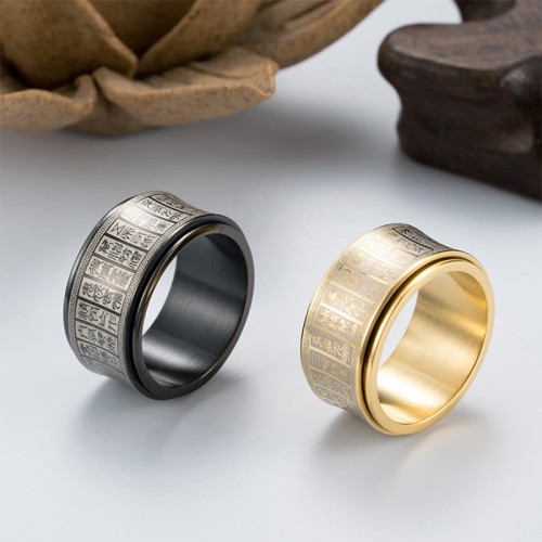Tibetan Seal Script Golden Light Mantra Titanium Steel Ring
