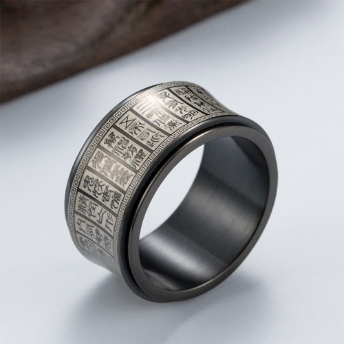 Tibetan Seal Script Golden Light Mantra Titanium Steel Ring