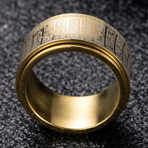 Tibetan Seal Script Golden Light Mantra Titanium Steel Ring