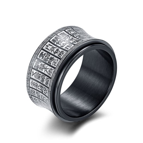 Tibetan Seal Script Golden Light Mantra Titanium Steel Ring