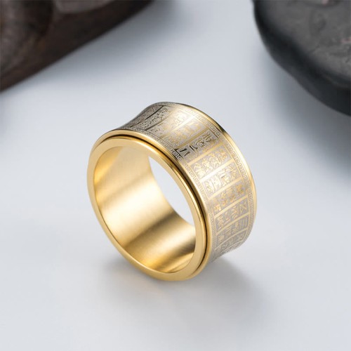 Tibetan Seal Script Golden Light Mantra Titanium Steel Ring