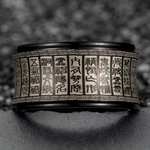 Tibetan Seal Script Golden Light Mantra Titanium Steel Ring