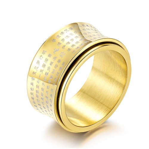 Tibetan Miniature Heart Sutra Titanium Steel Spinner Ring