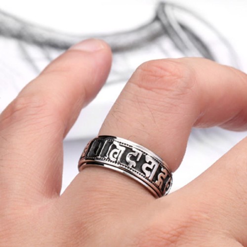 Tibetan Om Mani Padme Hum Titanium Steel Spinner Ring Tibetan Om Mani Padme Hum Titanium Steel Spinner Ring
