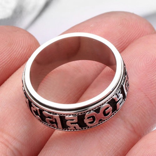 Tibetan Om Mani Padme Hum Titanium Steel Spinner Ring Tibetan Om Mani Padme Hum Titanium Steel Spinner Ring