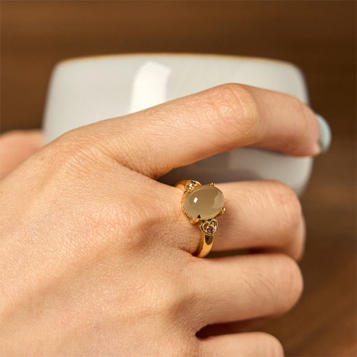 Hetian Jade Egg Heart-shaped Copper Luck Ring Hetian Jade Egg Heart-shaped Copper Luck Ring