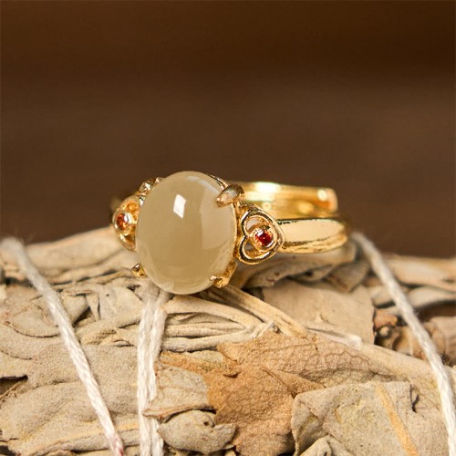 Hetian Jade Egg Heart-shaped Copper Luck Ring Hetian Jade Egg Heart-shaped Copper Luck Ring