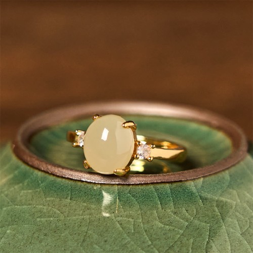 Natural Hetian Jade Copper Prosperity Ring