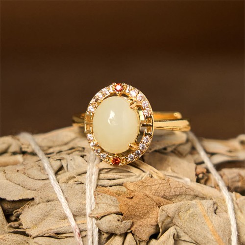 Hetian Jade Zircon Egg Luck Ring Hetian Jade Zircon Egg Luck Ring