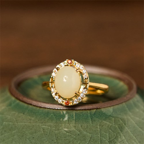 Hetian Jade Zircon Egg Luck Ring Hetian Jade Zircon Egg Luck Ring