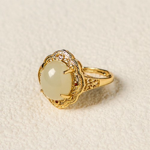 Hetian Jade Vintage Egg Copper Luck Ring Hetian Jade Vintage Egg Copper Luck Ring