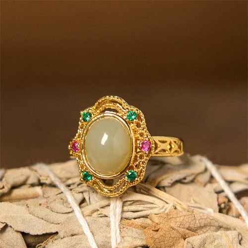 Hetian Jade Egg Copper Luck Ring Hetian Jade Egg Copper Luck Ring