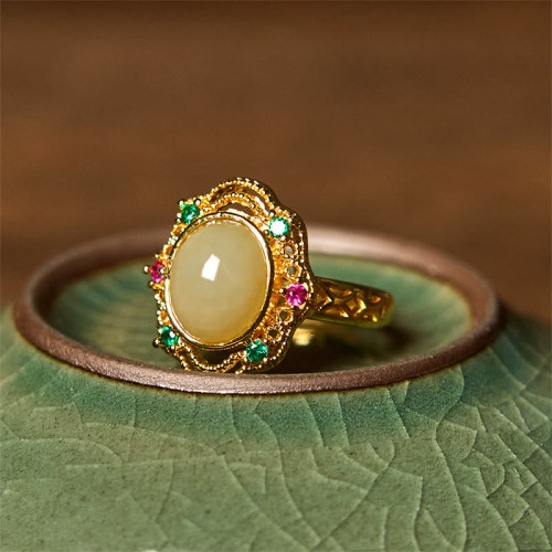 Hetian Jade Egg Copper Luck Ring Hetian Jade Egg Copper Luck Ring