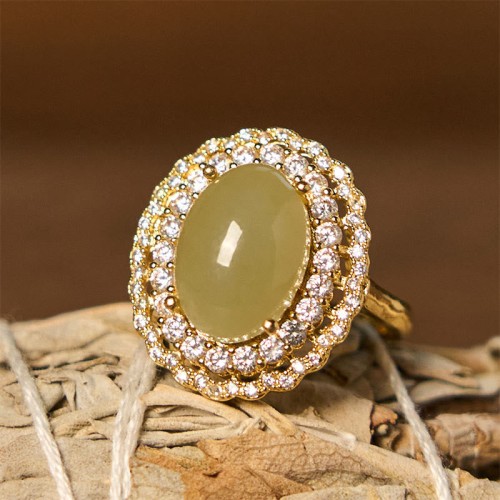 Hetian Jade Hollow Zircon Copper Abundance Ring Hetian Jade Hollow Zircon Copper Abundance Ring