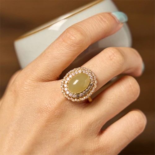 Hetian Jade Hollow Zircon Copper Abundance Ring Hetian Jade Hollow Zircon Copper Abundance Ring