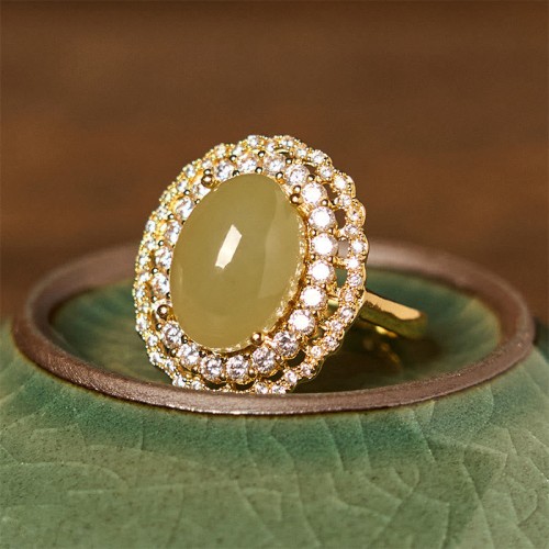Hetian Jade Hollow Zircon Copper Abundance Ring Hetian Jade Hollow Zircon Copper Abundance Ring