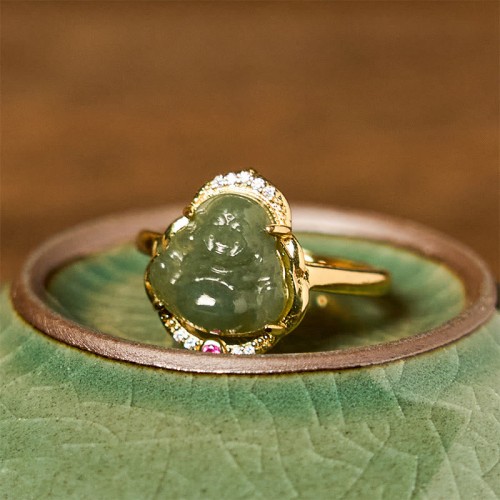 Hetian Jade Laughing Buddha Luck Ring Hetian Jade Laughing Buddha Luck Ring