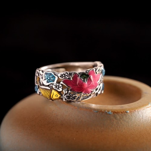 925 Silver Lotus Koi Fish Enlightenment Ring 925 Silver Lotus Koi Fish Enlightenment Ring