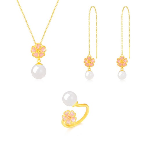 925 Silver Hetian Jade Cherry Blossom Luck Set 925 Silver Hetian Jade Cherry Blossom Luck Set