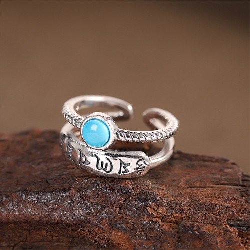 925 Silver Turquoise Six True Words Blessing Ring 925 Silver Turquoise Six True Words Blessing Ring