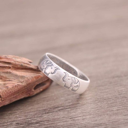 999 Sterling Silver Lotus Elephant Blessing Ring
