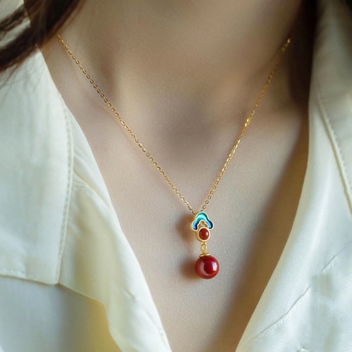 925 Silver Plated Gold Cinnabar Red Agate Necklace Set 925 Silver Plated Gold Cinnabar Red Agate Necklace Set