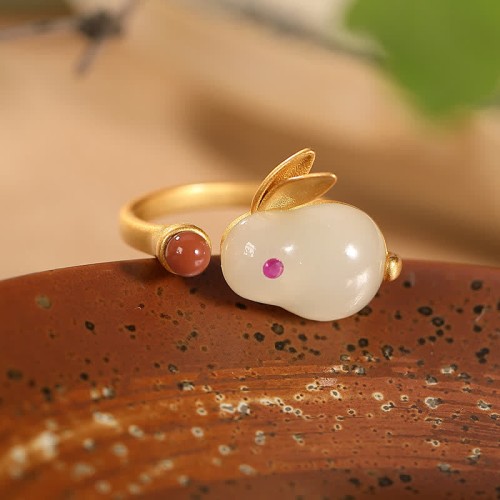 925 Silver Rabbit Year Hetian Jade Luck Set
