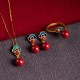 925 Silver Plated Gold Cinnabar Red Agate Necklace Set 925 Silver Plated Gold Cinnabar Red Agate Necklace Set