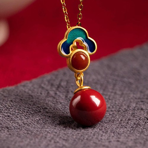 925 Silver Plated Gold Cinnabar Red Agate Necklace Set 925 Silver Plated Gold Cinnabar Red Agate Necklace Set