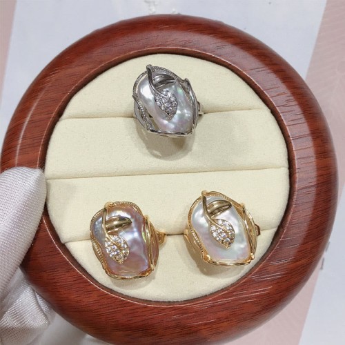 Pearl Copper Gold Flower Wealth Ring