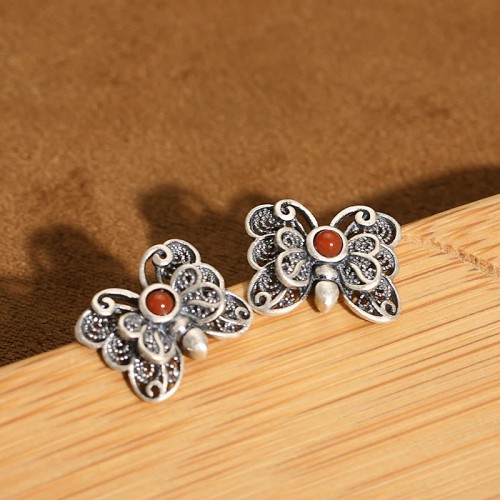 925 Sterling Silver Red Agate Butterfly Ring Set 925 Sterling Silver Red Agate Butterfly Ring Set