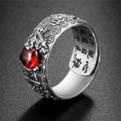 Feng Shui PiXiu Red Garnet Wealth Ring