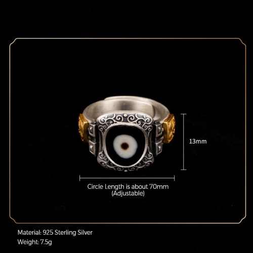 925 Silver Zakiram Goddess Dzi Bead Protection Ring 925 Silver Zakiram Goddess Dzi Bead Protection Ring
