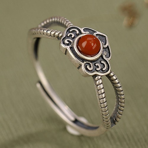 925 Sterling Silver Red Agate Logical Thinking Ring 925 Sterling Silver Red Agate Logical Thinking Ring