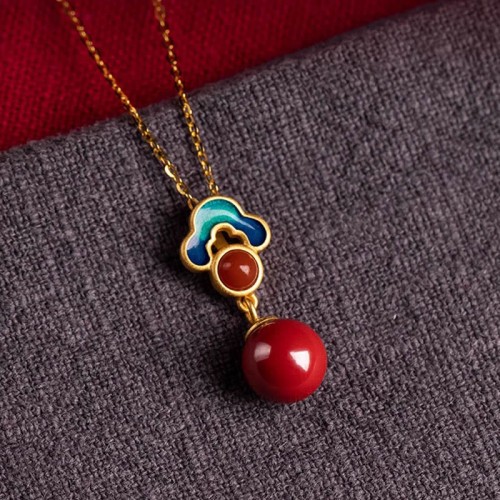 925 Silver Plated Gold Cinnabar Red Agate Necklace Set 925 Silver Plated Gold Cinnabar Red Agate Necklace Set