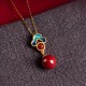 925 Silver Plated Gold Cinnabar Red Agate Necklace Set 925 Silver Plated Gold Cinnabar Red Agate Necklace Set