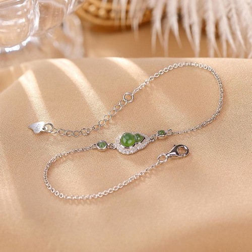 925 Silver Hetian Jade Gourd Luck Bracelet Set 925 Silver Hetian Jade Gourd Luck Bracelet Set